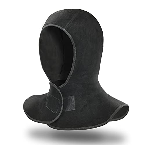 Leaseek Capuche de Soudure - Masque Ignifuge en Cuir, Protection Tête et Cou