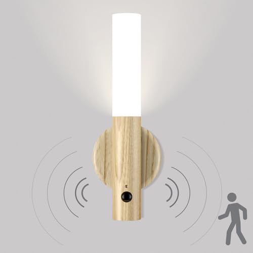 Applique Murale LED Rechargeable sans Fil avec Détecteur de Mouvement en Bois