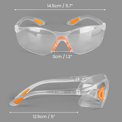 Kurtzy Lot de 12 Lunettes de Sécurité Transparentes - Lunettes de Protection avec Verres en Plastique, Pont-de-Nez et Embouts de Branches en Caoutchouc pour Plus de Confort - Lunette Transparente PPE