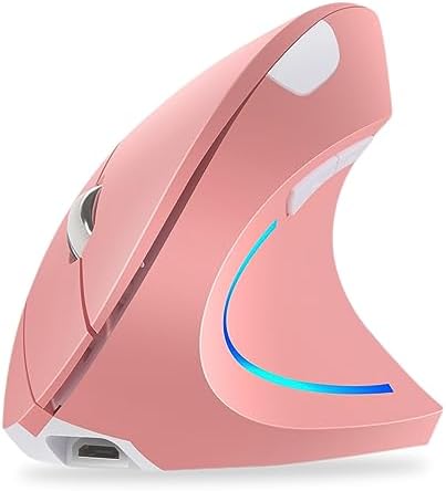 WREWING Souris verticale ergonomique sans fil 2,4 GHz avec 4 DPI réglables 800/1200/1600/2400, 6 boutons, compatible avec PC, bureau et Mac - Rose