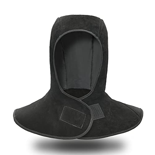 Leaseek Capuche de Soudure - Masque Ignifuge en Cuir, Protection Tête et Cou