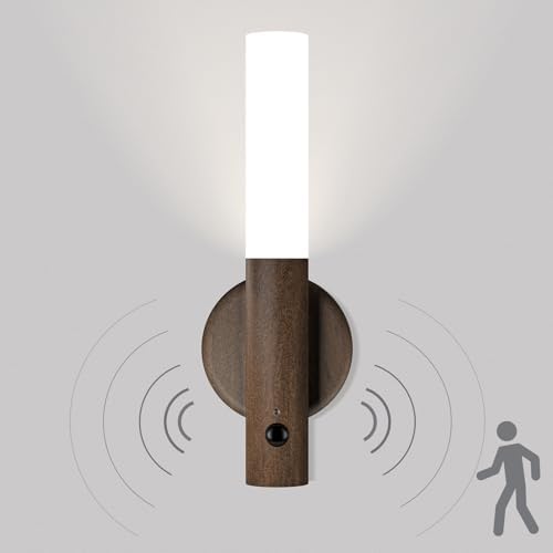 Applique Murale LED Rechargeable sans Fil avec Détecteur de Mouvement en Bois