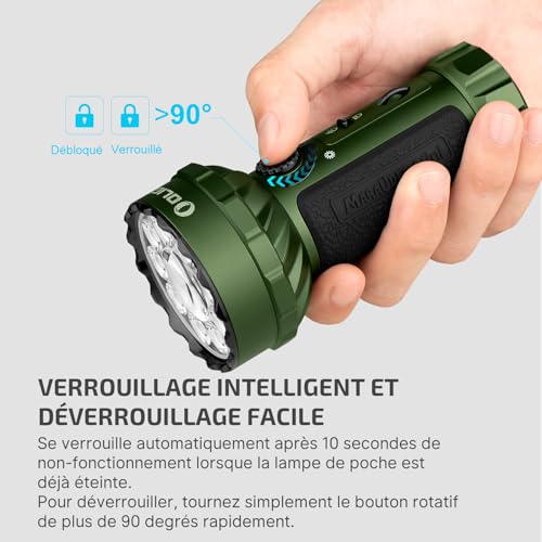 OLIGHT Marauder Mini Lampe Torche LED Ultra Puissante, 7000 Lumens Rechargeable RVB Lampe de Poche Tactique Militaire Puissante avec Projecteur et Diffuseur, IPX8 Étanche pour Camping(OD Vert)