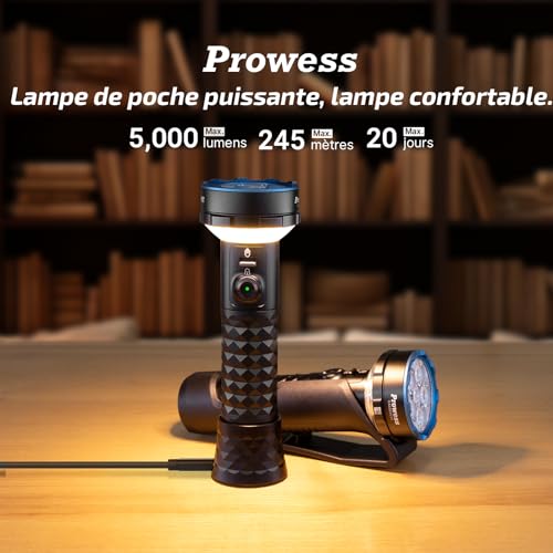 OLIGHT Prowess Lamp Torche d'Éclairage Bidirectionnel 5000 Lumens 245 Mètres Charge Type-C