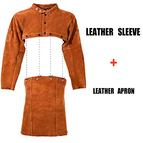 LeaSeek Veste de soudage en cuir – Tablier de soudure robuste avec manches