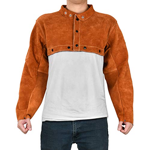LeaSeek Veste de soudage en cuir – Tablier de soudure robuste avec manches