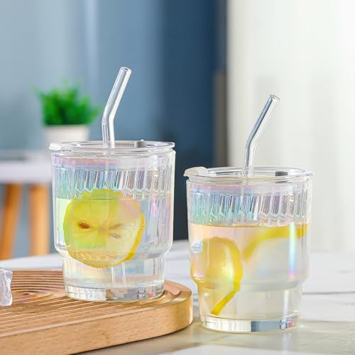 Lot de 2 Verres à Eau avec Couvercle et Paille