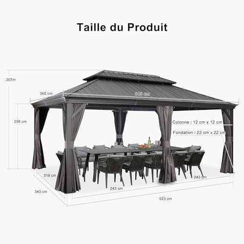 Tonnelle de Jardin Extérieur 5,45 x 3,65 m