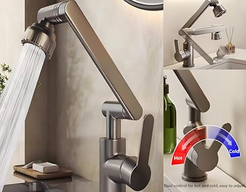 Robinet d'évier de cuisine chromé à bras mécanique universel pivotant robinet de cuisine 2 modes