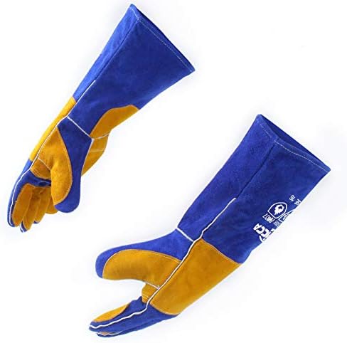 RAPICCA Gants de Soudage en Cuir Résistant à la Chaleur/au feu pour Bâton, Mig, Tig, Forge, Barbecue, Gril, Cheminée, Poêle à bois, four,Marmite