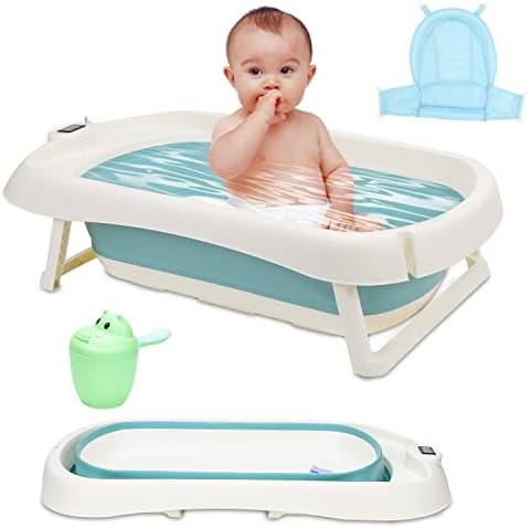 Baignoire pour bébé avec support, pliable, avec support antidérapant, tapis de bain