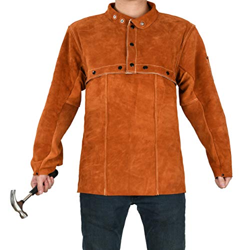 LeaSeek Veste de soudage en cuir – Tablier de soudure robuste avec manches