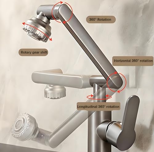 Robinet d'évier de cuisine chromé à bras mécanique universel pivotant robinet de cuisine 2 modes