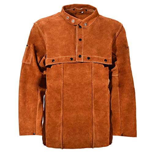 LeaSeek Veste de soudage en cuir – Tablier de soudure robuste avec manches