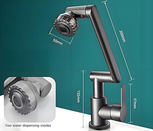 Robinet d'évier de cuisine chromé à bras mécanique universel pivotant robinet de cuisine 2 modes