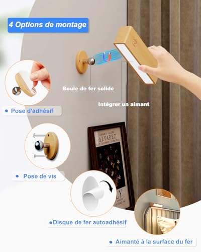 Lot 2 Lampes Murale Sans Fil Rechargeable USB, Réglage de la luminosité