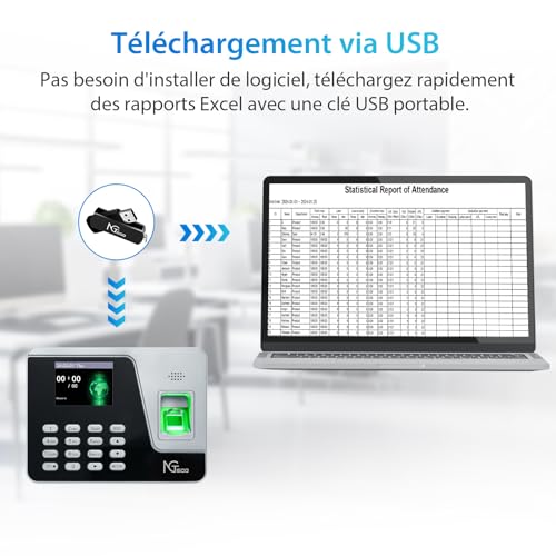 NGTeco Pointeuse Horaire AS10 - Horloge Biométrique