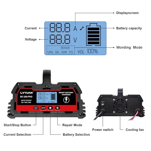 Chargeur de Batterie de Voiture Intelligent 25A 12V/24V 12A,