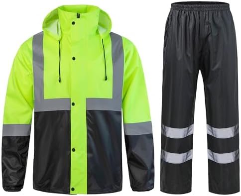 Yukirtiq Combinaison de Pluie Imperméable à Capuche Extérieur Homme Ensemble Veste et Pantalon Imperméables 2 Pièces Manteau Vêtements de Pluie