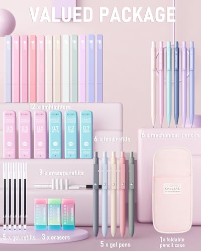 Lot de 39 Fournitures Scolaires Esthétiques - Trousse Rose