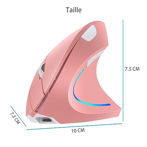WREWING Souris verticale ergonomique sans fil 2,4 GHz avec 4 DPI réglables 800/1200/1600/2400, 6 boutons, compatible avec PC, bureau et Mac - Rose