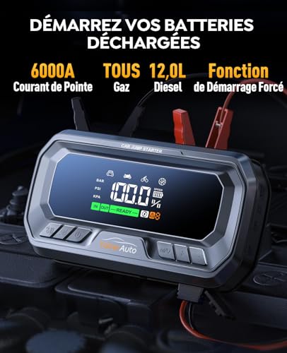 Booster Batterie Voiture avec Compresseur 6000A 26800mAh