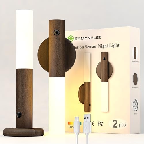 Applique Murale LED Rechargeable sans Fil avec Détecteur de Mouvement en Bois