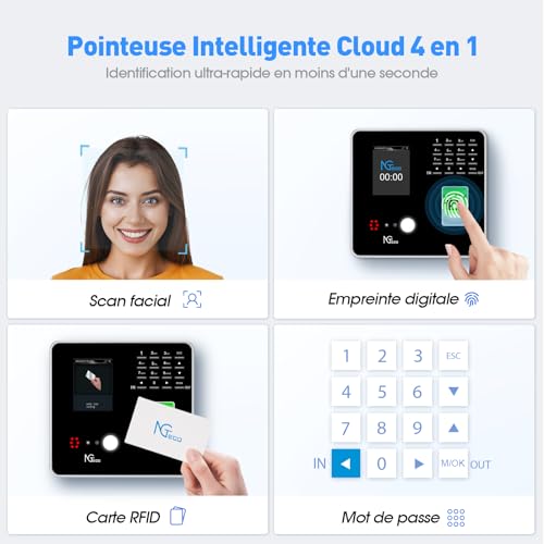 NGTeco WiFi Pointeuse Horaire en Nuage