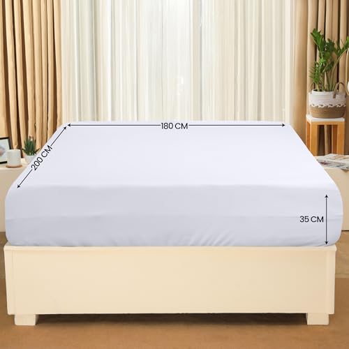 Drap Housse - Blanc, 180x200 cm Coupes de 35 cm pour Matelas épais