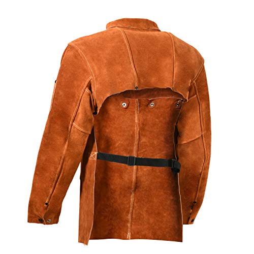 LeaSeek Veste de soudage en cuir – Tablier de soudure robuste avec manches