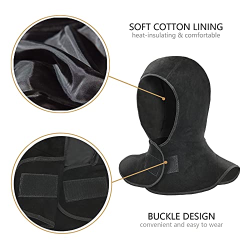 Leaseek Capuche de Soudure - Masque Ignifuge en Cuir, Protection Tête et Cou