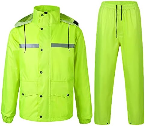Yukirtiq Combinaison de Pluie Imperméable à Capuche Extérieur Homme Ensemble Veste et Pantalon Imperméables 2 Pièces Manteau Vêtements de Pluie
