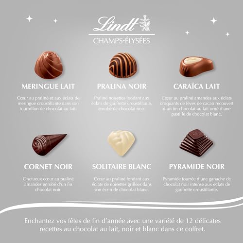 Lindt - Coffret CHAMPS-ÉLYSÉES Édition Diamant - 44 Chocolats Gourmands au Lait, Noir et Blanc, 468g
