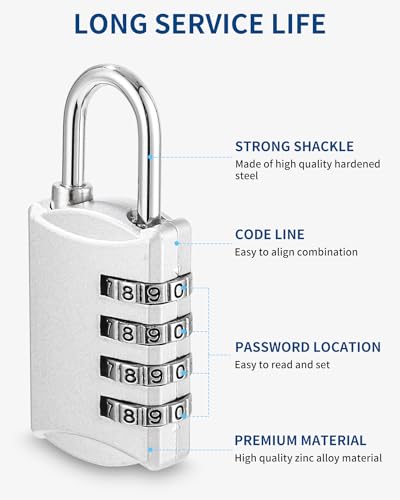 Cadenas à Code 4 Chiffres - Ensemble de 4 Pièces