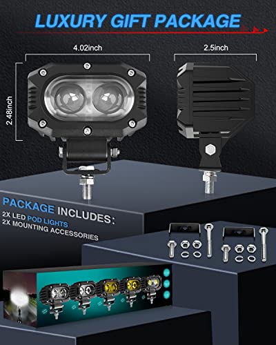 4Pcs Phares de Travail Pouces 80W 9600LM Voiture, Tracteur, Camion, SUV, Bâteau, Caravane