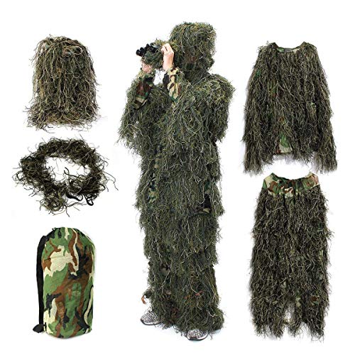 HaoFst Ghillie Combinaison camouflage de forêt pour la chasse 4 pièces + sac