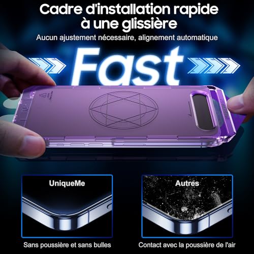 UniqueMe Premium Intimité Verre Trempé pour iPhone 15 Pro Max Protection écran Anti Espion, Dépoussiérage Automatique, 9H Couverture Complète Verre de Protection Privacy Film, 2 Pièces