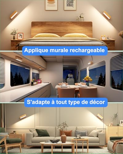 Lot 2 Lampes Murale Sans Fil Rechargeable USB, Réglage de la luminosité