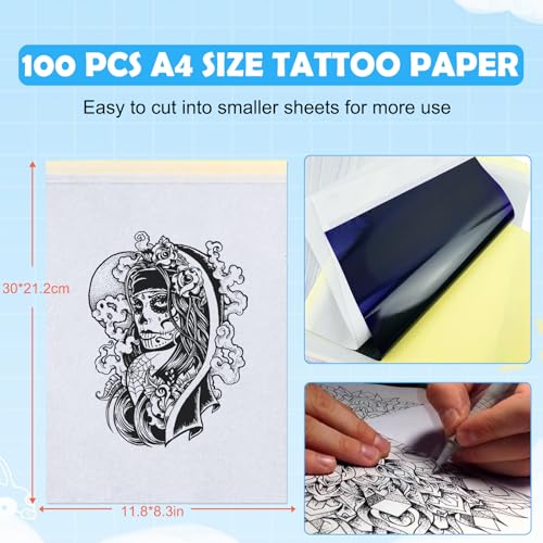 100 Feuilles Papier de Transfert de Tatouage, A4 Papier carbone