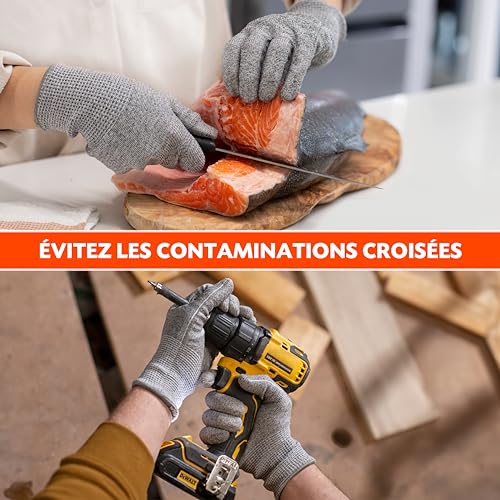 2 Paires de Gant Anti Coupure - Haute Protection Niveau E - Protection Contre Les Coupures