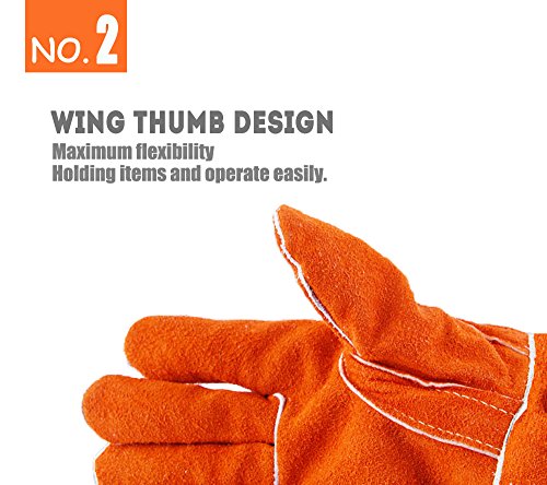 QeeLink Gants de soudage – Résistant à la chaleur et à l'usure en cuir doublé et coutures ignifuges – pour soudeurs/cheminée/barbecue/jardinage