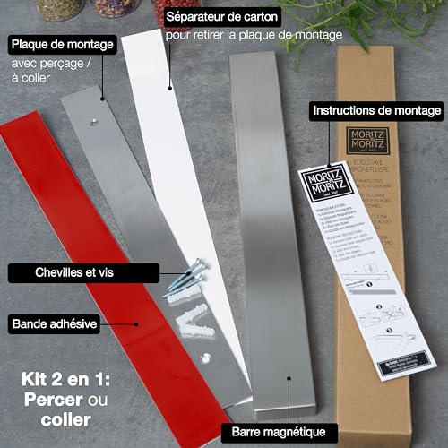barre magnétique pour couteaux - rail universel, Acier inoxydable 40 cm