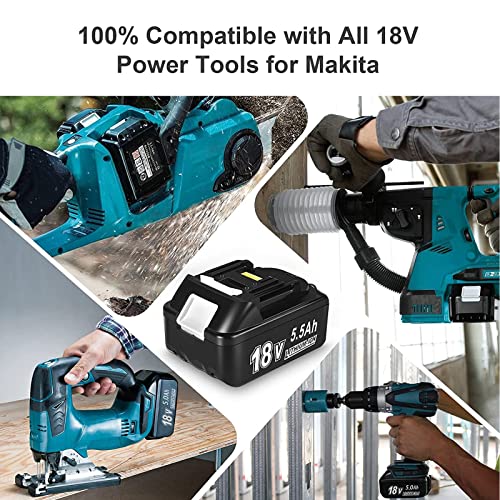 2X 18V 5500mAh Batterie de Remplacement pour Makita + Chargeur Double Port 6A