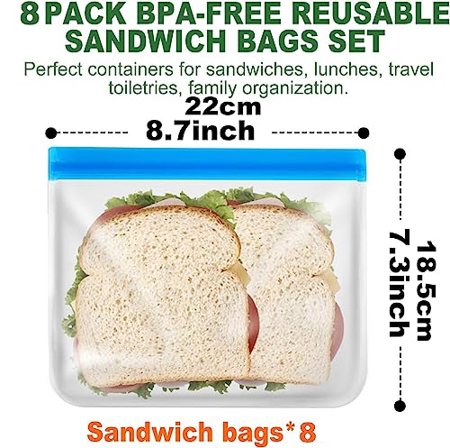 8 Sacs Nourriture en SiliconeSacs Alimentaires de Rangement Viandes