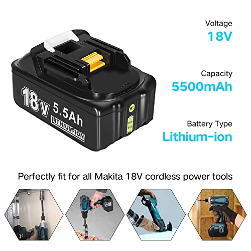 2X 18V 5500mAh Batterie de Remplacement pour Makita + Chargeur Double Port 6A
