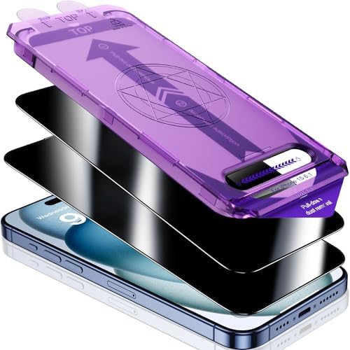 UniqueMe Premium Intimité Verre Trempé pour iPhone 15 Pro Max Protection écran Anti Espion, Dépoussiérage Automatique, 9H Couverture Complète Verre de Protection Privacy Film, 2 Pièces