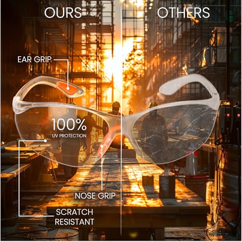 Kurtzy Lot de 12 Lunettes de Sécurité Transparentes - Lunettes de Protection avec Verres en Plastique, Pont-de-Nez et Embouts de Branches en Caoutchouc pour Plus de Confort - Lunette Transparente PPE
