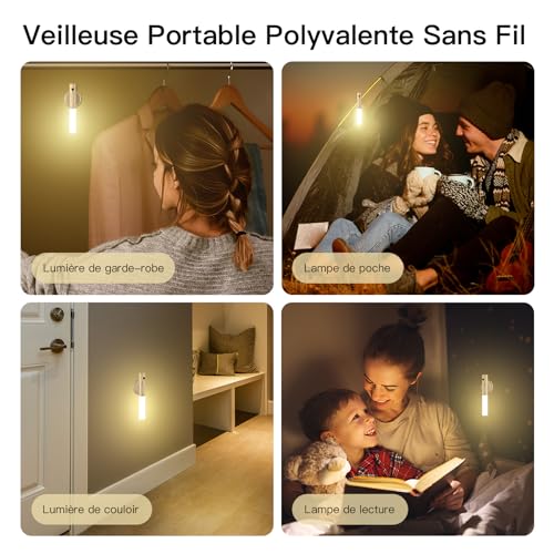Applique Murale LED Rechargeable sans Fil avec Détecteur de Mouvement en Bois