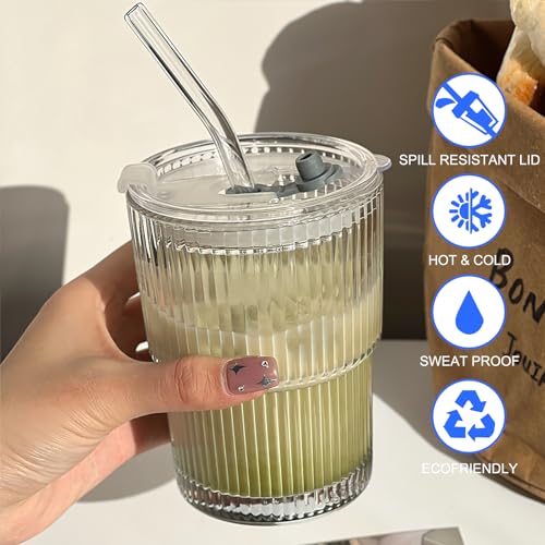 Lot de 2 Verres à Eau avec Couvercle et Paille