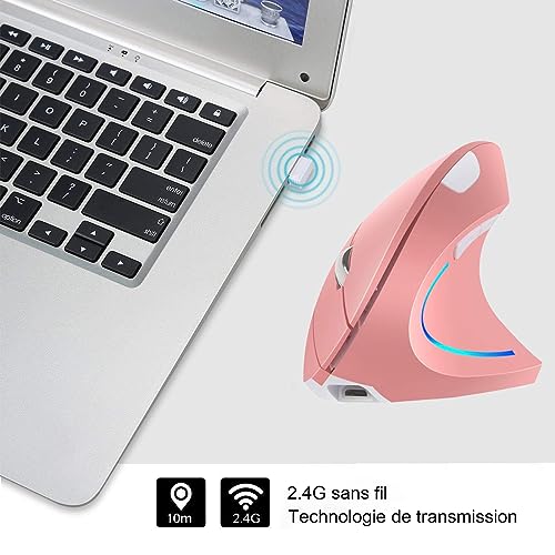 WREWING Souris verticale ergonomique sans fil 2,4 GHz avec 4 DPI réglables 800/1200/1600/2400, 6 boutons, compatible avec PC, bureau et Mac - Rose